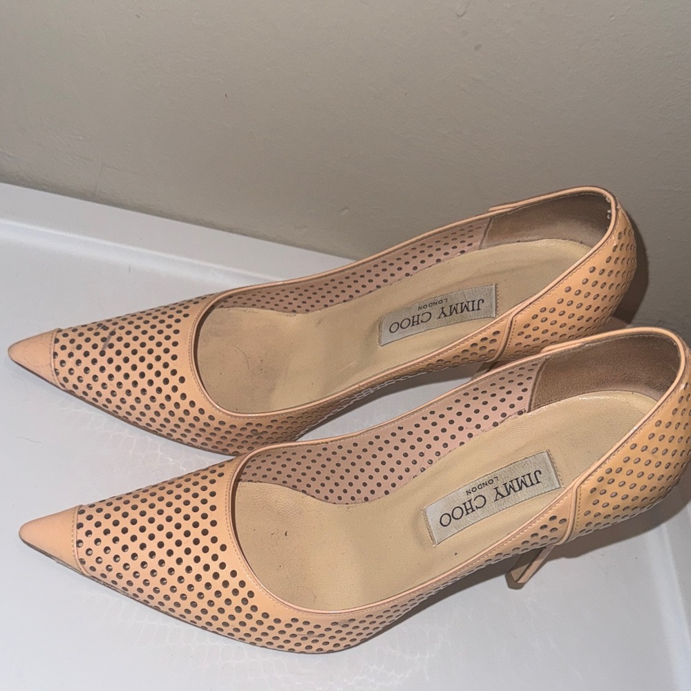 Jimmy Choo Perforated Nude Heels - Picture 4 of 16